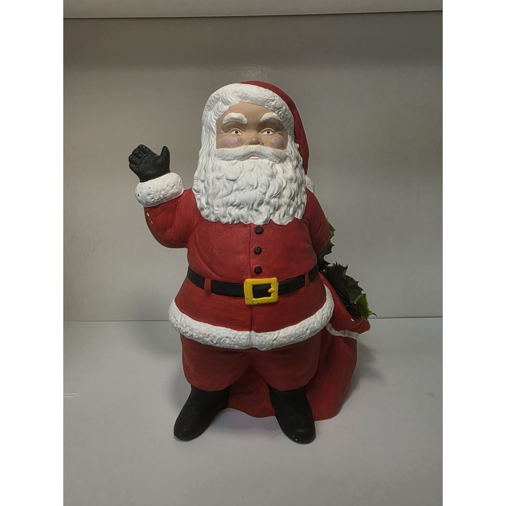 VTG Duncan Ceramics 1973 Flocked Santa Claus Figurine Planter Vase 10 1/2"